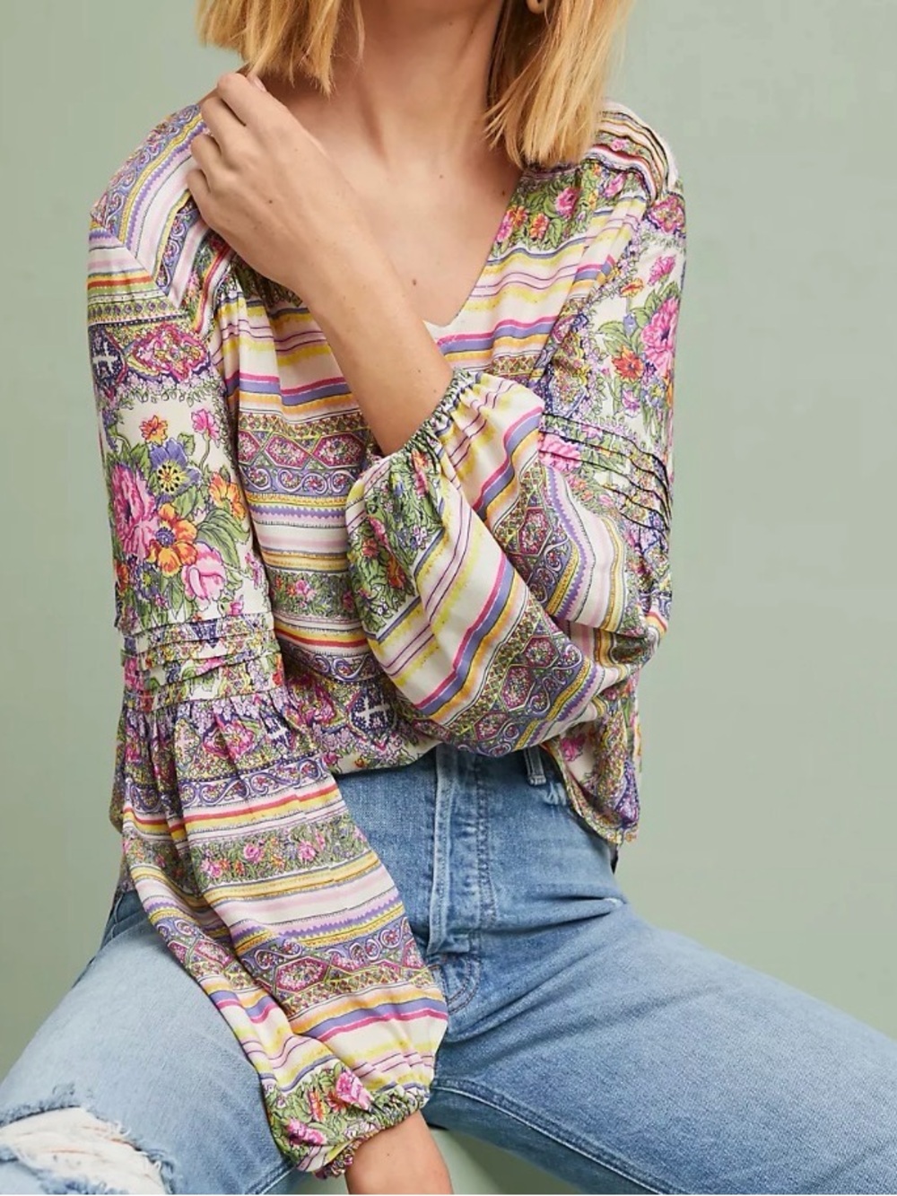 Anthropologie Maeve Ceresco Peasant Viscose Boho Balloon Sleeve Top size medium